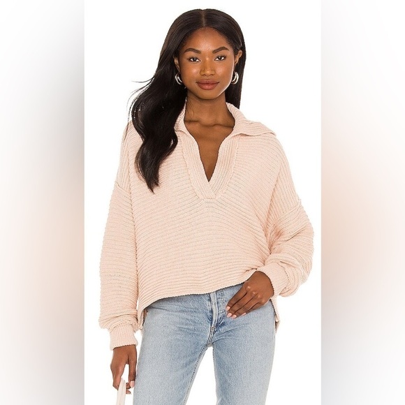 Free People Women’s Marlie Pullover V Neck Sweater Pink Size XS Ribbed Knit - Picture 1 of 8